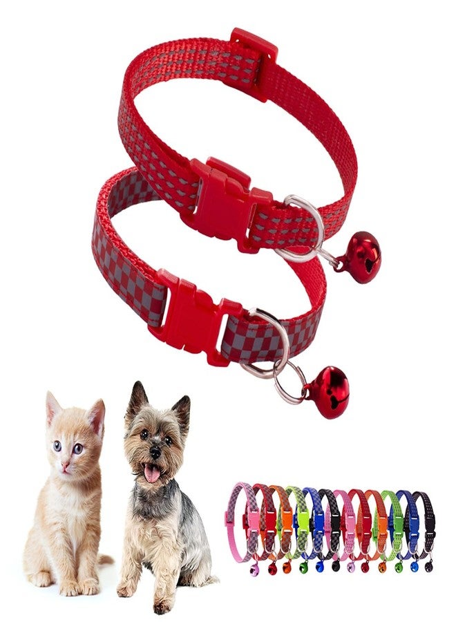 TELEYI Dog Collar Bell,(2-Pack) Reflective Red Cat Collar with Bells Girl Cute Fancy Puppy Collar with Bells for XXS XS Tiny Little Kitten Pet Female Dogs,Neck 7-12 Inch - Image 1